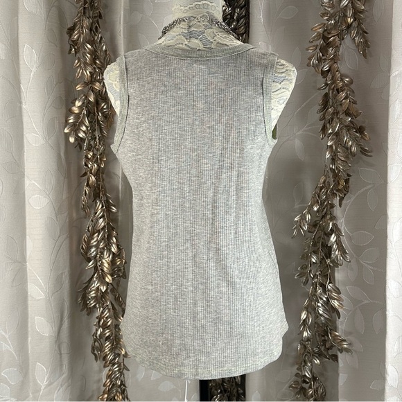 White Birch Small Gray Ribbed Henley Tank Top Neon Stitch Minimalist‎ - Picture 4 of 10